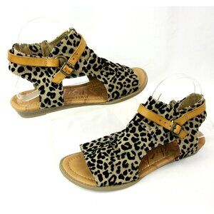 Blowfish Malibu Leopard Canvas Faux Leather Buckle Wedge Sandals 8.5